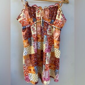 Multicolored Sleeveless Boho Paisley Patchwork Romantic Y2K Dress Women XL